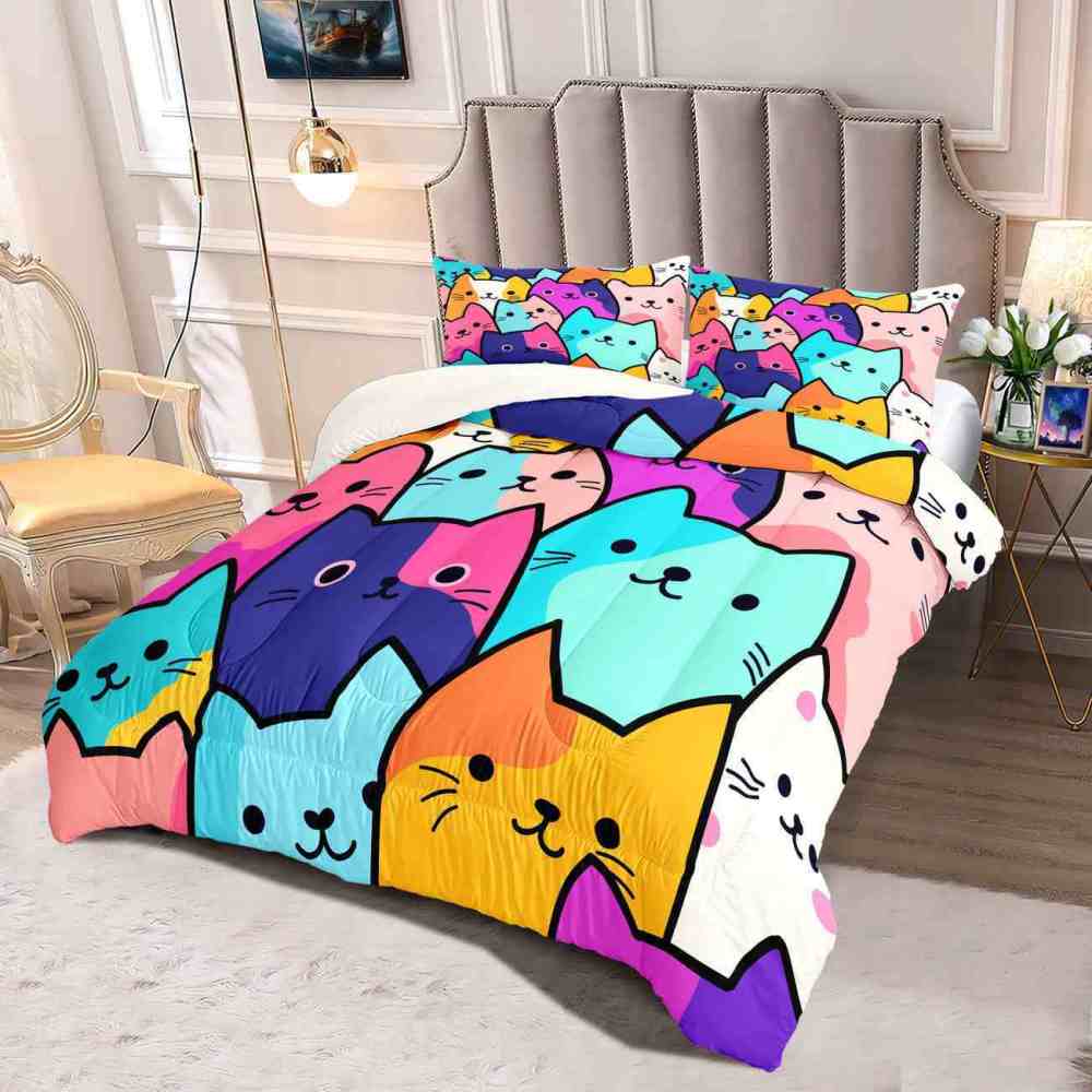 Colorful Pop Art Cats Kids Comforter Set | CozyLil