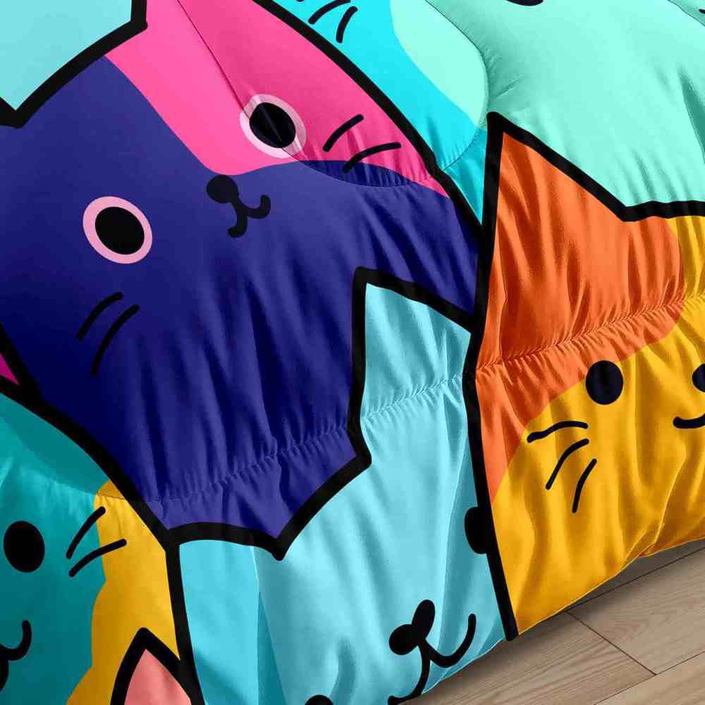 Colorful Pop Art Cats Kids Comforter Set | CozyLil