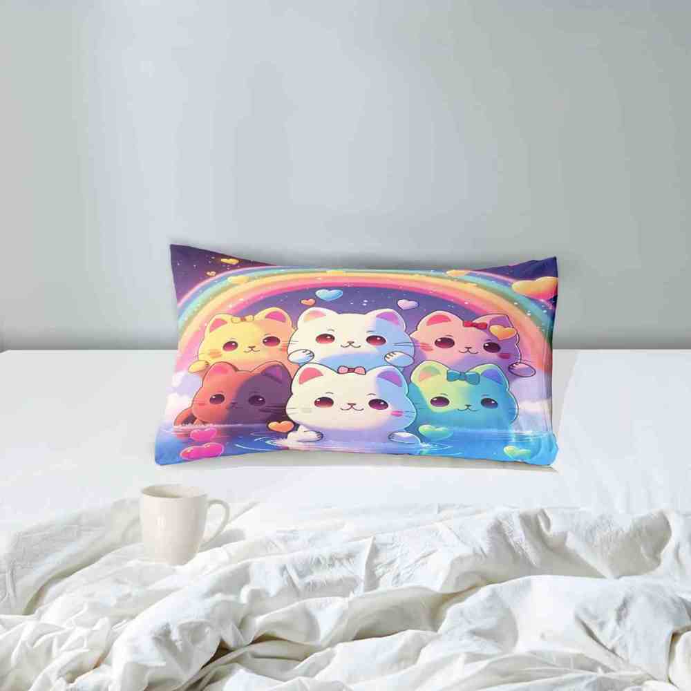 Pastel Rainbow Kawaii Cats Girls Comforter Set | CozyLil