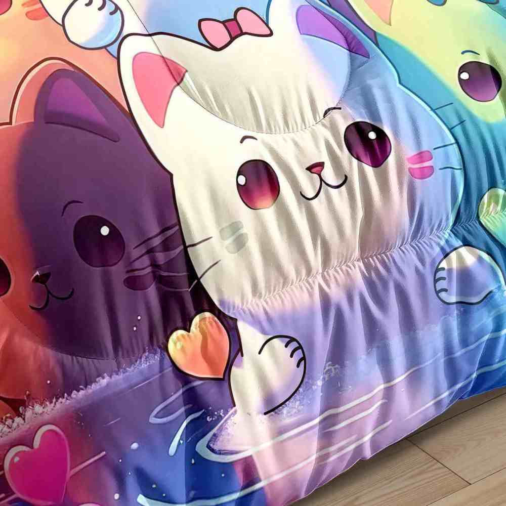 Pastel Rainbow Kawaii Cats Girls Comforter Set | CozyLil