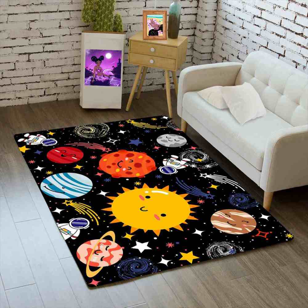 Cute Cartoon Outer Space Planets Playroom Area Rug for Kids | CozyLil