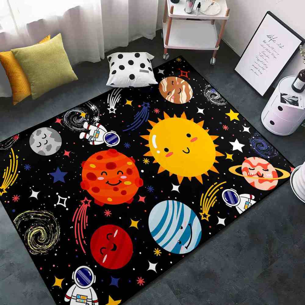 Cute Cartoon Outer Space Planets Playroom Area Rug for Kids | CozyLil