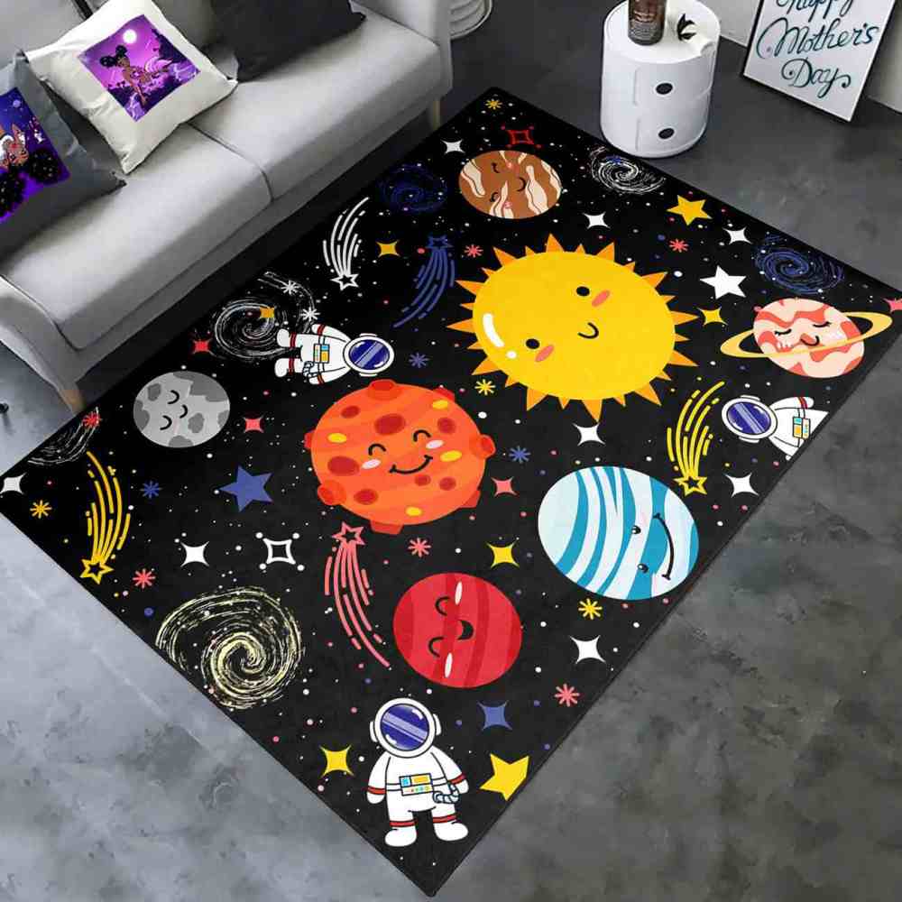 Cute Cartoon Outer Space Planets Playroom Area Rug for Kids | CozyLil