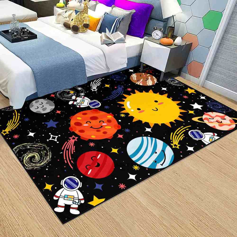 Cute Cartoon Outer Space Planets Playroom Area Rug for Kids | CozyLil