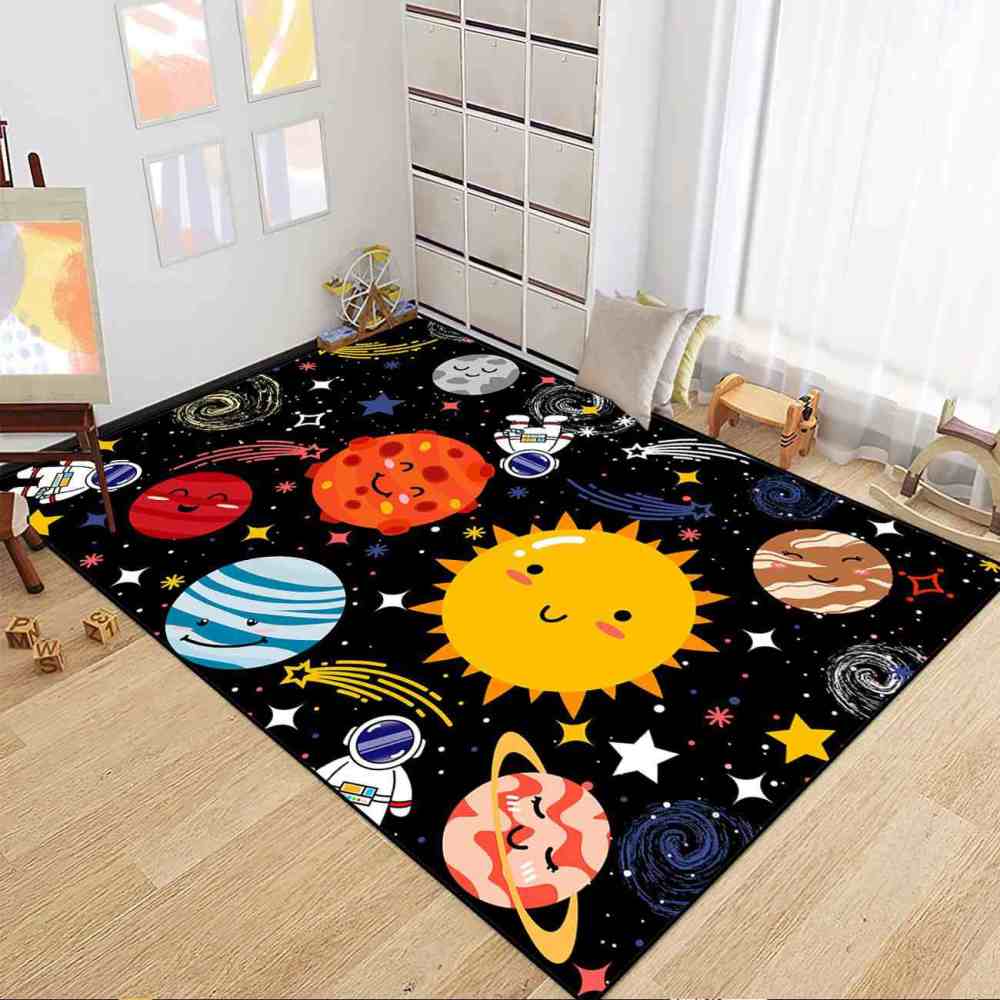 Cute Cartoon Outer Space Planets Playroom Area Rug for Kids | CozyLil