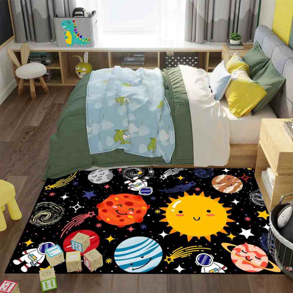 Cute Cartoon Outer Space Planets Playroom Area Rug for Kids | CozyLil