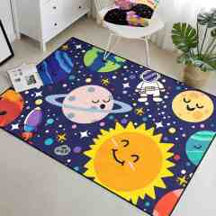 Deep Blue Galaxy Space Explorer Nursery Rug with Saturn Motif | CozyLil