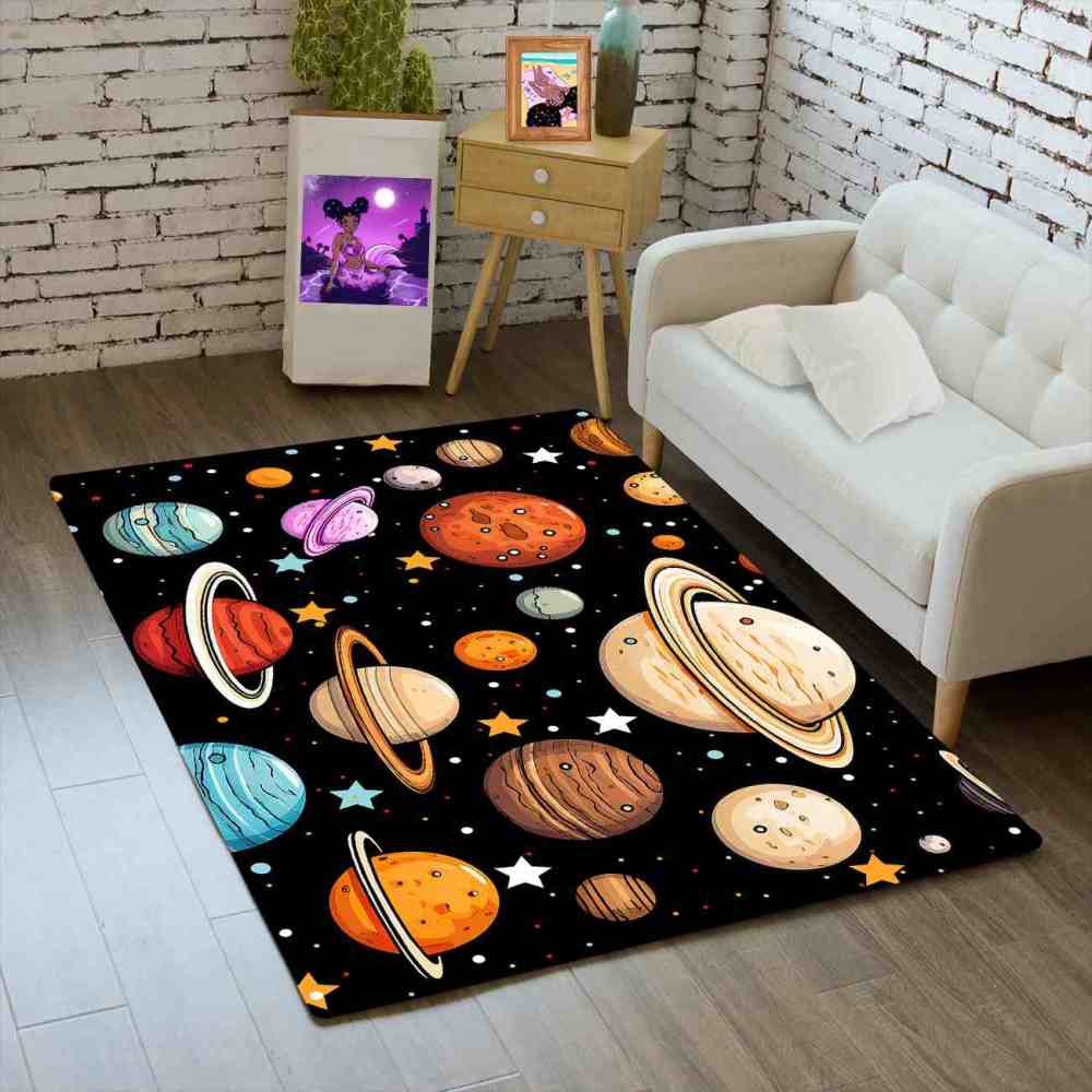 Kids Cartoon Planets Playroom Rug Upgrade Ultra Non-Slip | CozyLil