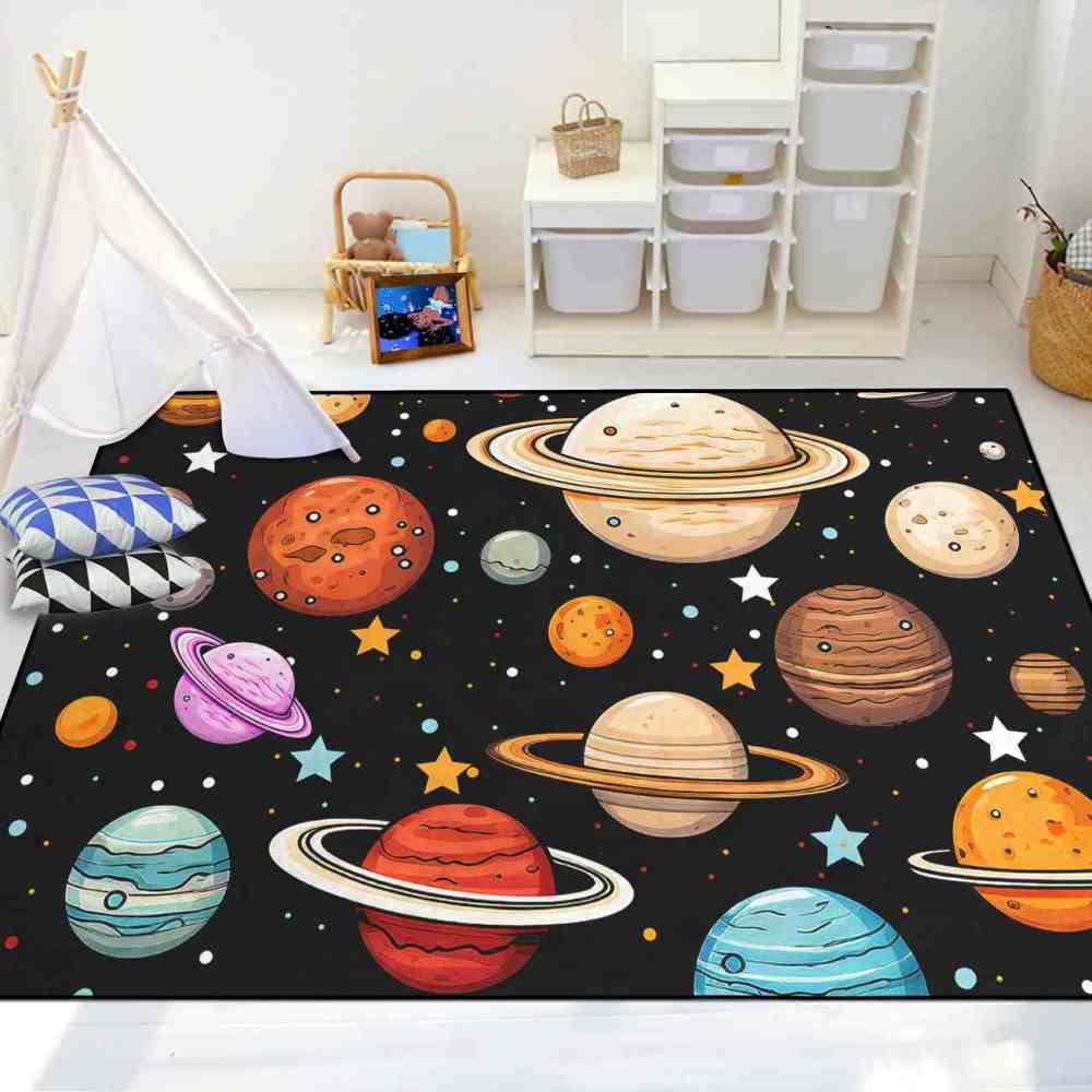 Kids Cartoon Planets Playroom Rug Upgrade Ultra Non-Slip | CozyLil