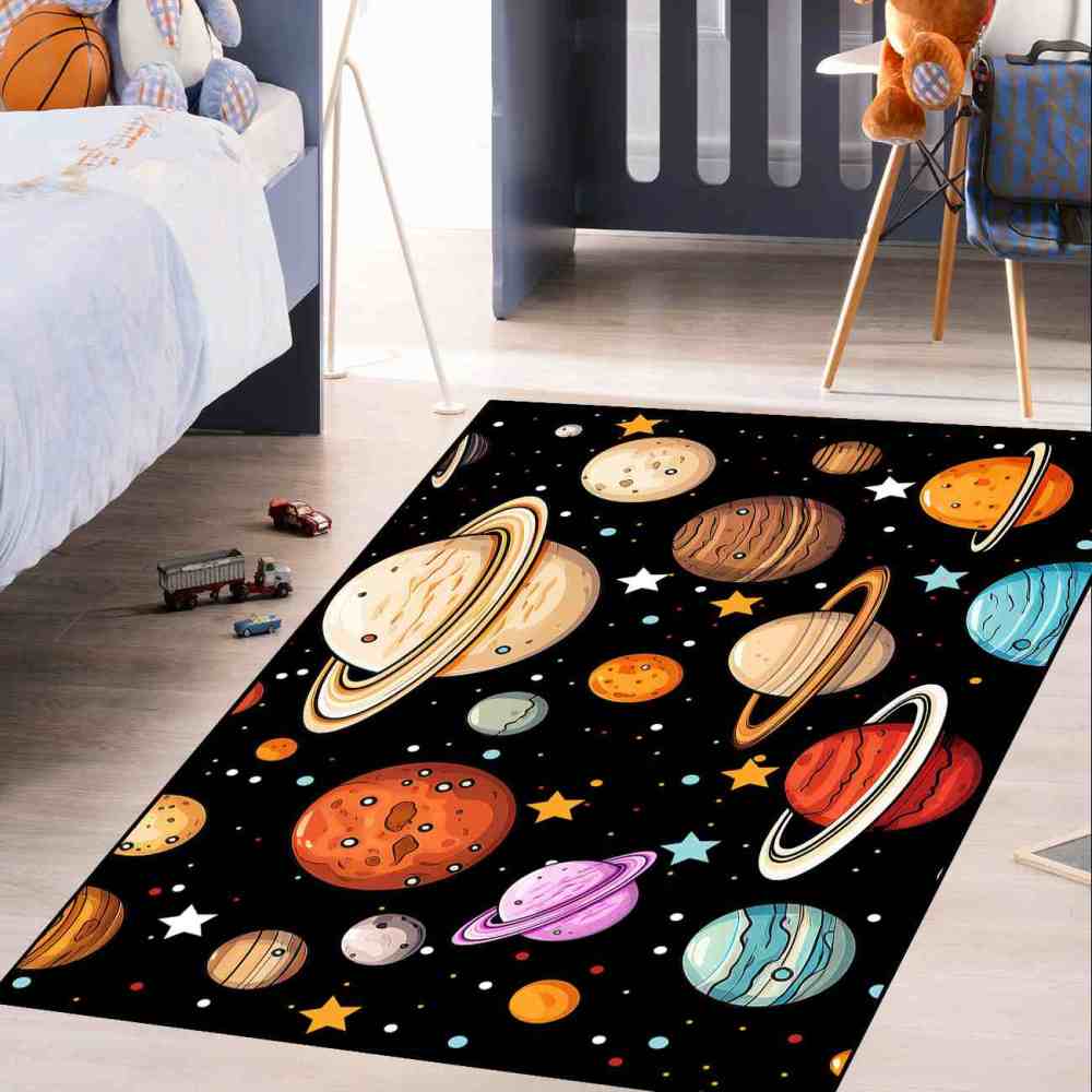 Kids Cartoon Planets Playroom Rug Upgrade Ultra Non-Slip | CozyLil