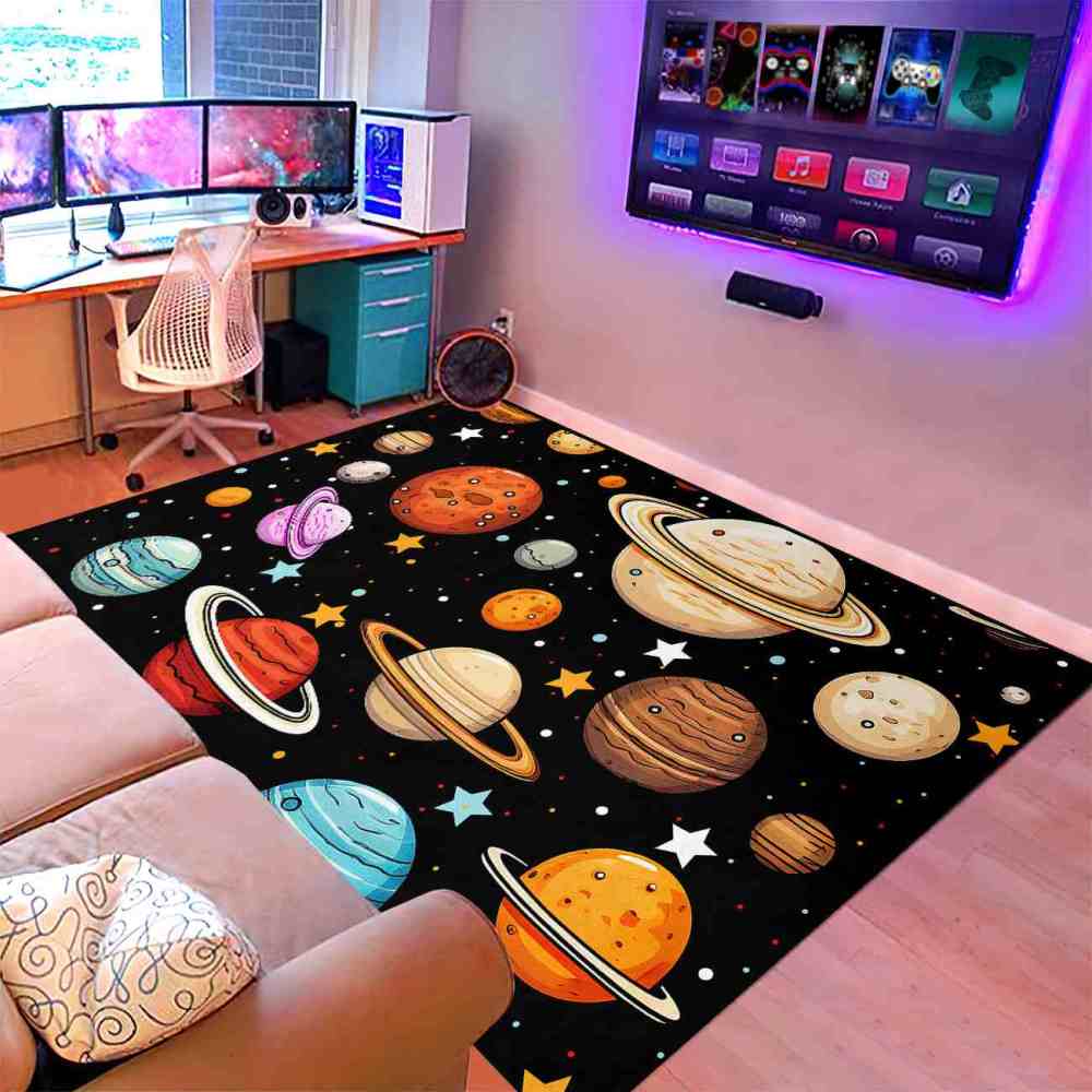 Kids Cartoon Planets Playroom Rug Upgrade Ultra Non-Slip | CozyLil