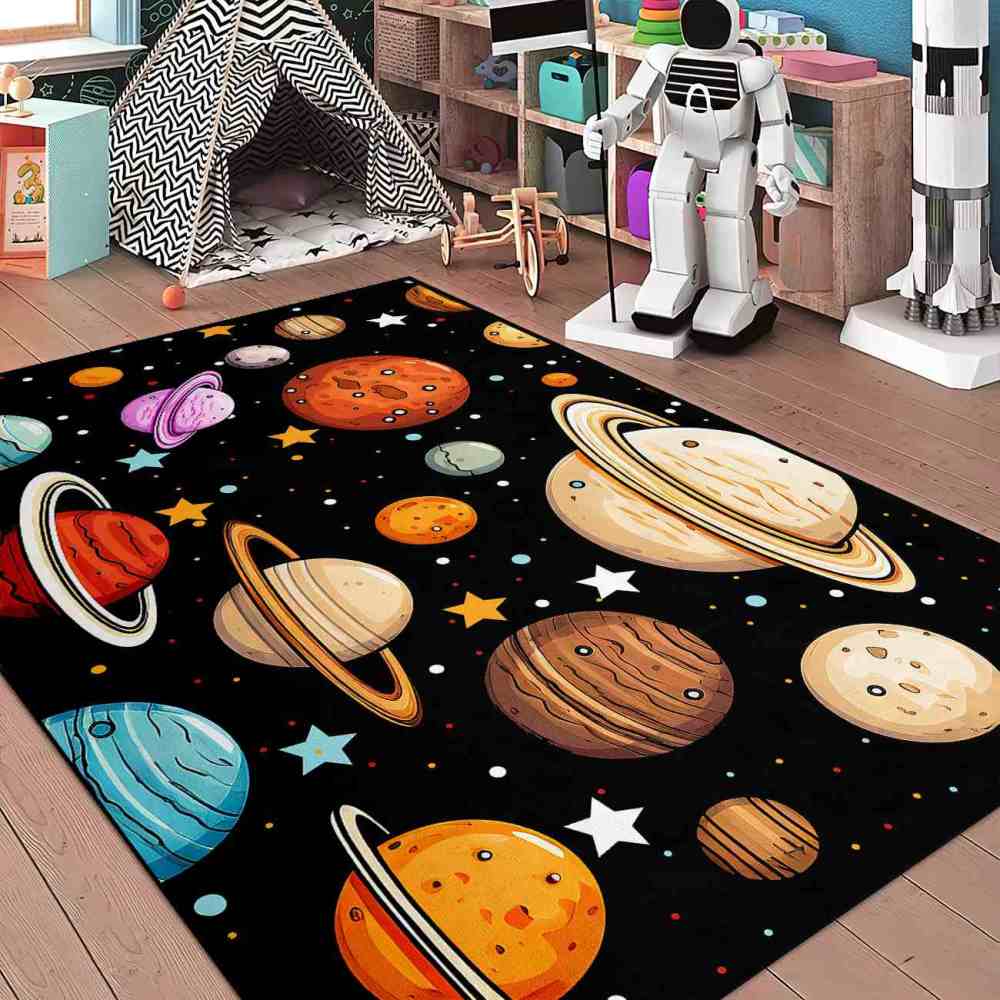 Kids Cartoon Planets Playroom Rug Upgrade Ultra Non-Slip | CozyLil
