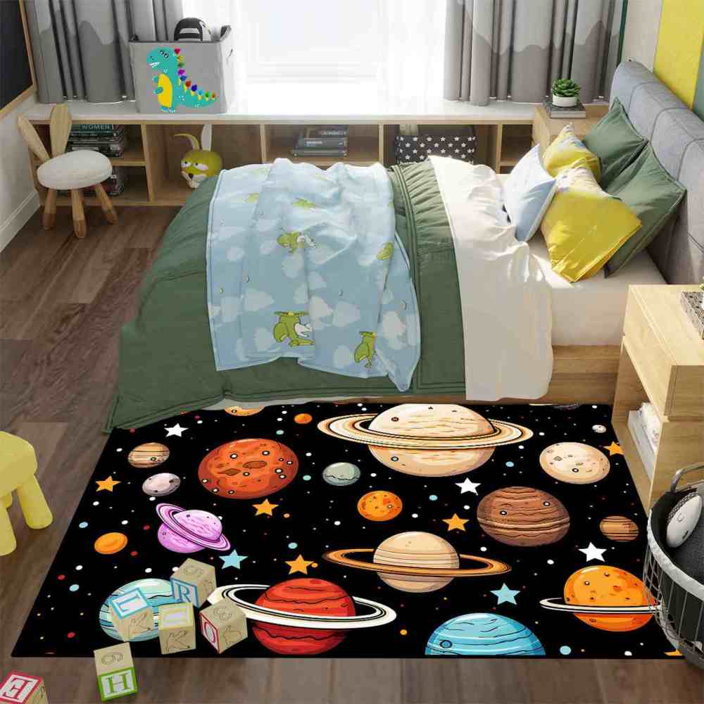 Kids Cartoon Planets Playroom Rug Upgrade Ultra Non-Slip | CozyLil