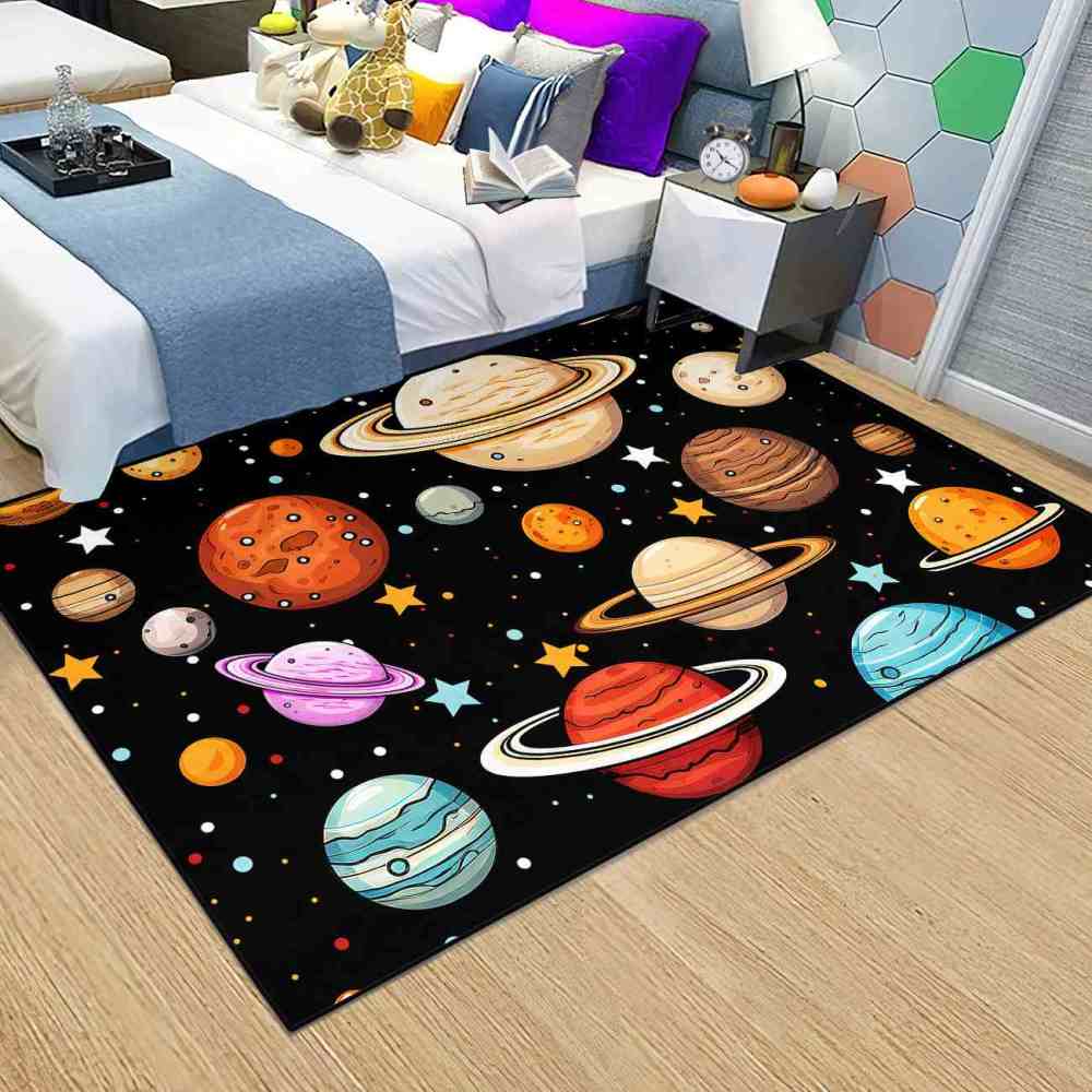 Kids Cartoon Planets Playroom Rug Upgrade Ultra Non-Slip | CozyLil
