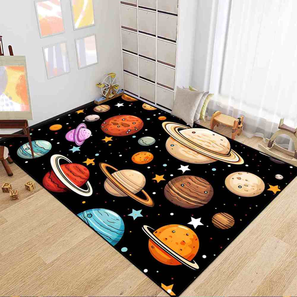 Kids Cartoon Planets Playroom Rug Upgrade Ultra Non-Slip | CozyLil