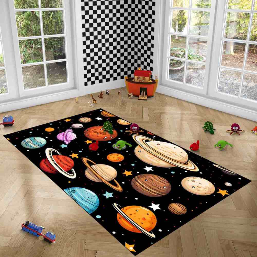 Kids Cartoon Planets Playroom Rug Upgrade Ultra Non-Slip | CozyLil