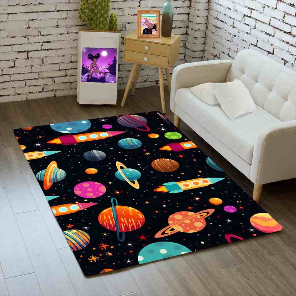 Blast Off Rocket Ship Kids Rug Upgrade Ultra Non-Slip | CozyLil