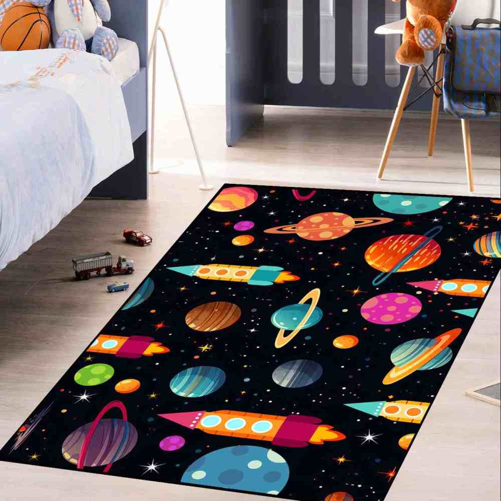 Blast Off Rocket Ship Kids Rug Upgrade Ultra Non-Slip | CozyLil