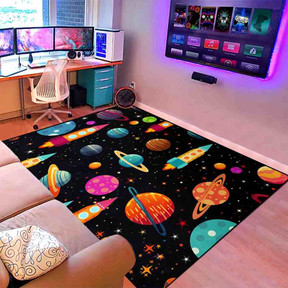 Blast Off Rocket Ship Kids Rug Upgrade Ultra Non-Slip | CozyLil