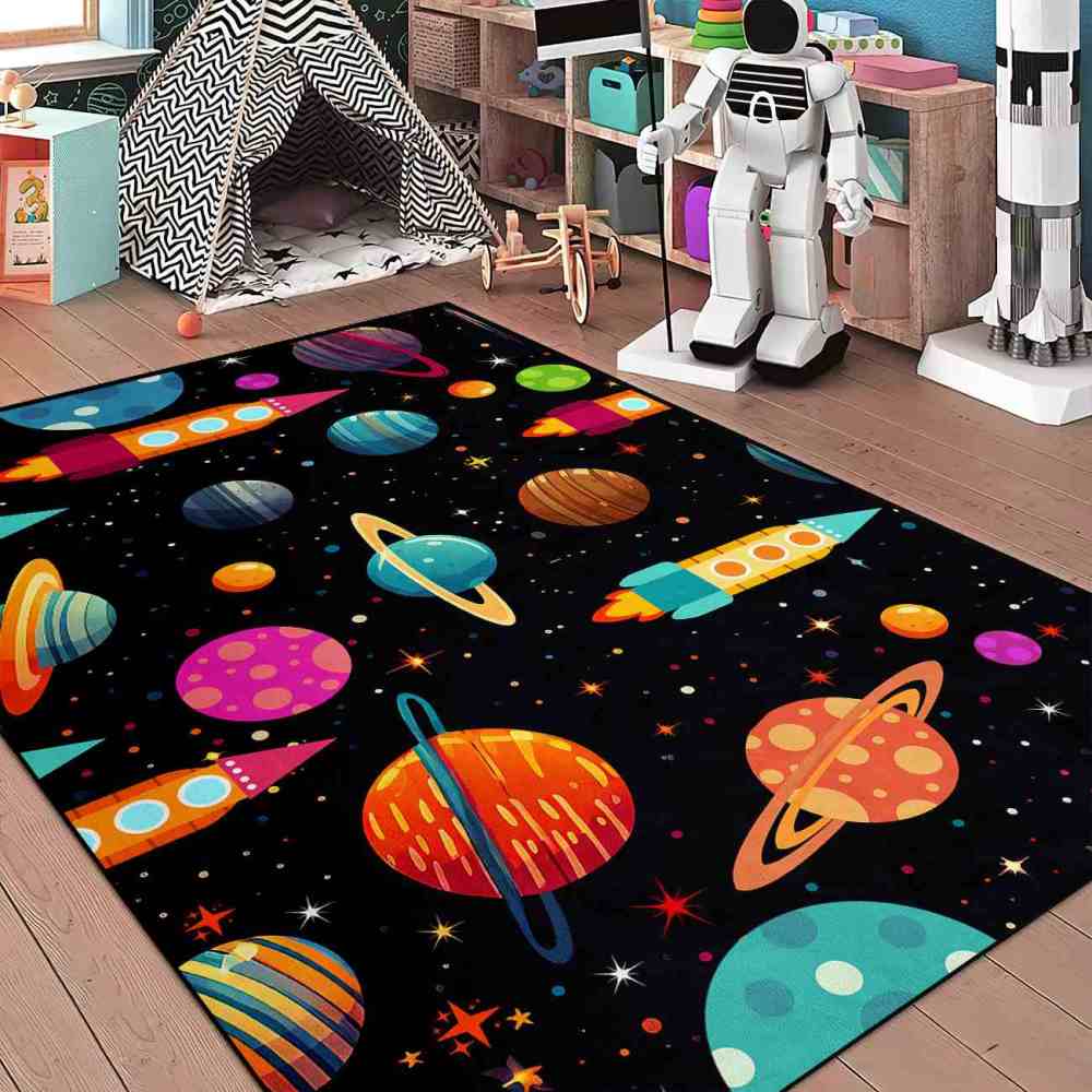 Blast Off Rocket Ship Kids Rug Upgrade Ultra Non-Slip | CozyLil