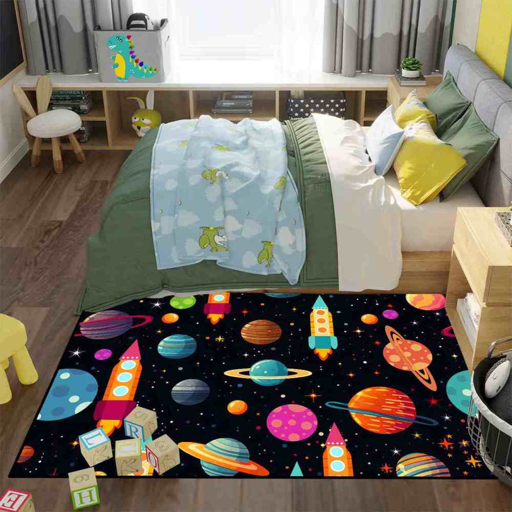 Blast Off Rocket Ship Kids Rug Upgrade Ultra Non-Slip | CozyLil