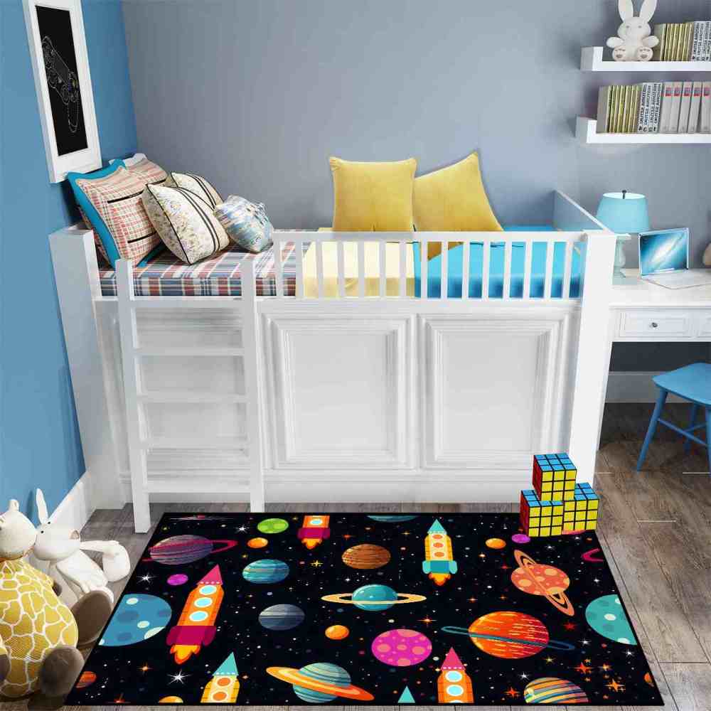 Blast Off Rocket Ship Kids Rug Upgrade Ultra Non-Slip | CozyLil