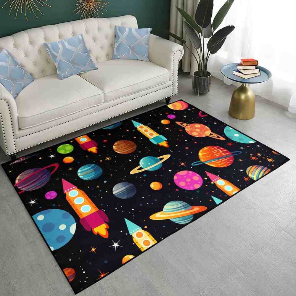 Blast Off Rocket Ship Kids Rug Upgrade Ultra Non-Slip | CozyLil