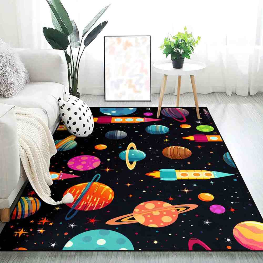 Blast Off Rocket Ship Kids Rug Upgrade Ultra Non-Slip | CozyLil