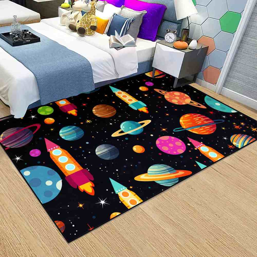 Blast Off Rocket Ship Kids Rug Upgrade Ultra Non-Slip | CozyLil