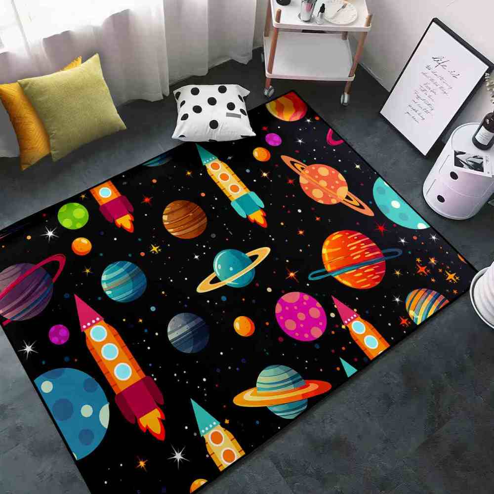 Blast Off Rocket Ship Kids Rug Upgrade Ultra Non-Slip | CozyLil