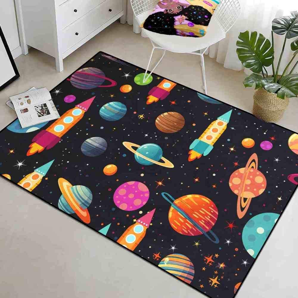 Blast Off Rocket Ship Kids Rug Upgrade Ultra Non-Slip | CozyLil