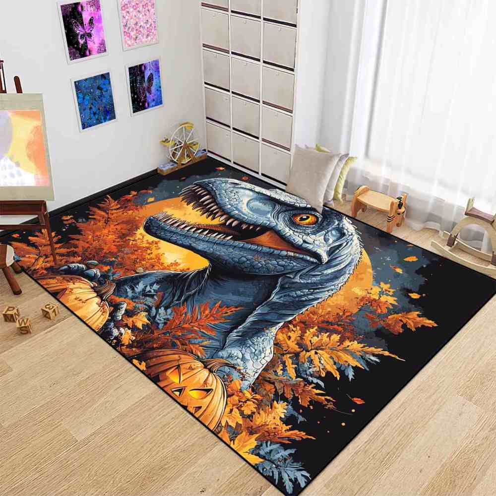 Prehistoric Fall Dinosaur Pumpkin Boys Playroom Area Rug | CozyLil