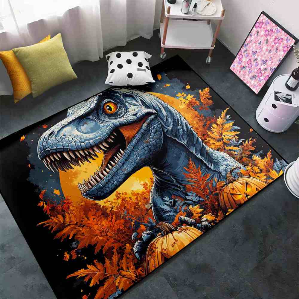 Prehistoric Fall Dinosaur Pumpkin Boys Playroom Area Rug | CozyLil
