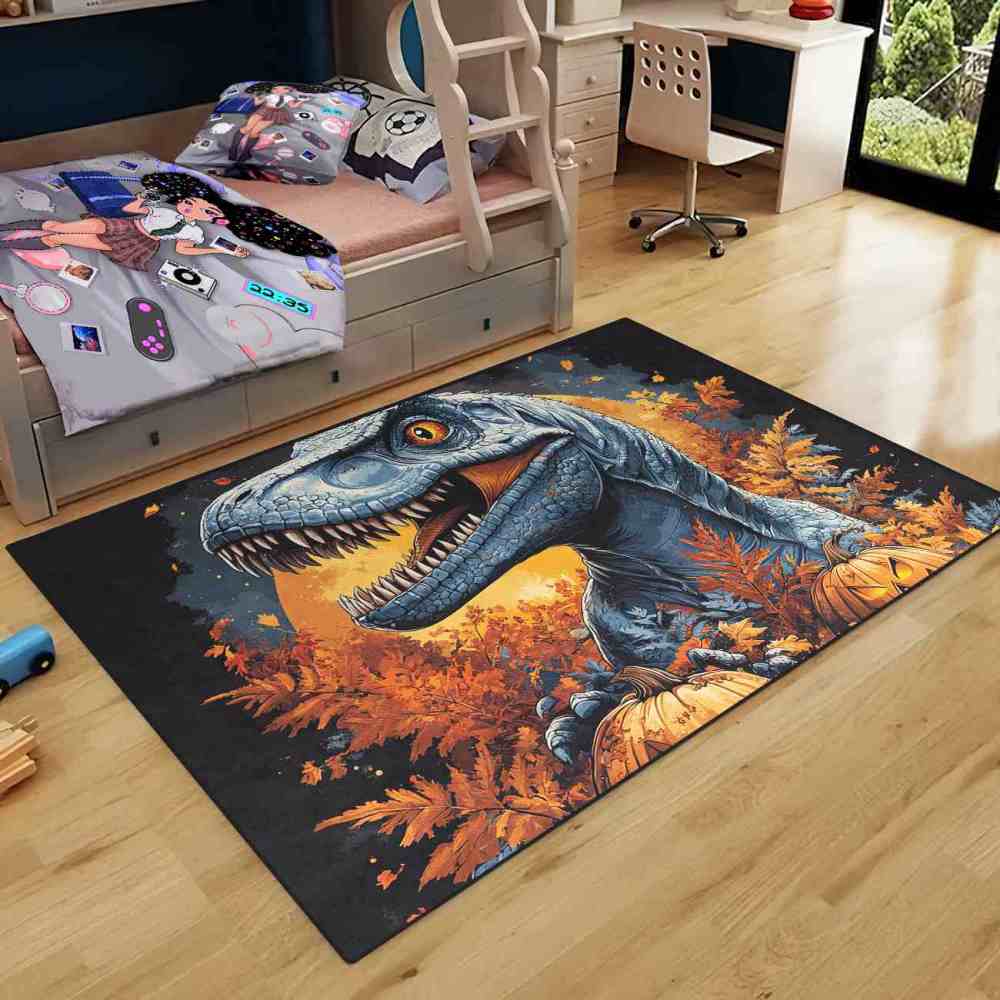 Prehistoric Fall Dinosaur Pumpkin Boys Playroom Area Rug | CozyLil