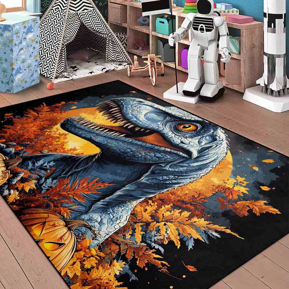 Prehistoric Fall Dinosaur Pumpkin Boys Playroom Area Rug | CozyLil