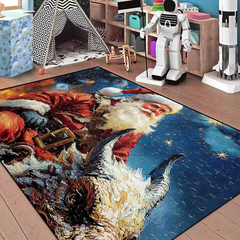 Fantasy Holiday Santa Riding Beast Boys Bedroom Area Rug | CozyLil