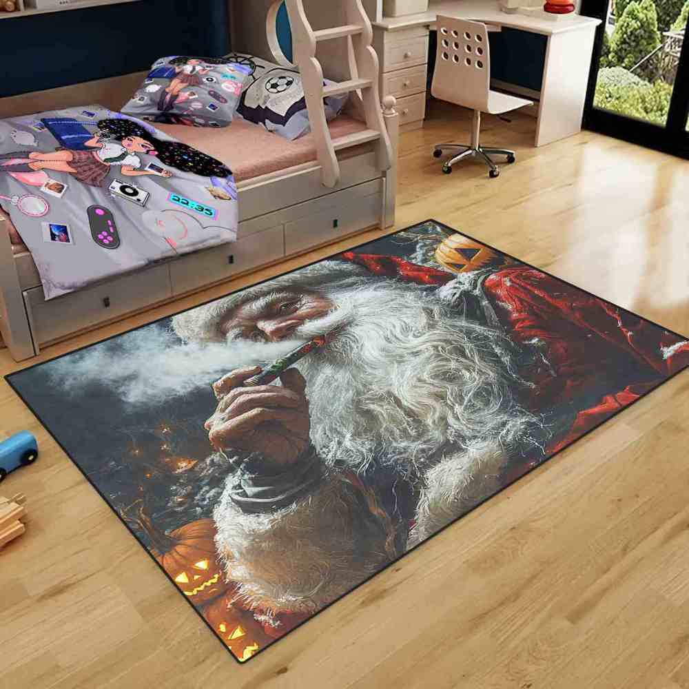 Edgy Holiday Santa Cigar Pumpkin Teen Boys Room Rug | CozyLil