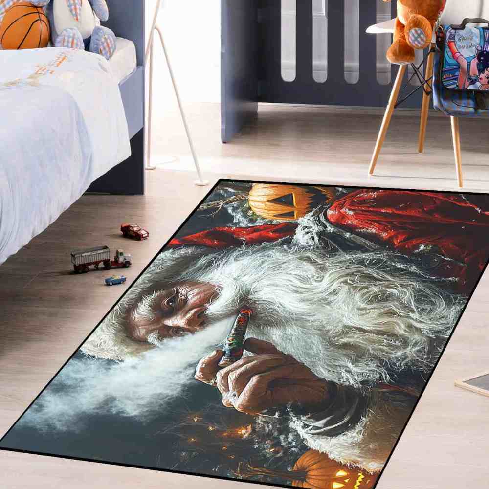 Edgy Holiday Santa Cigar Pumpkin Teen Boys Room Rug | CozyLil