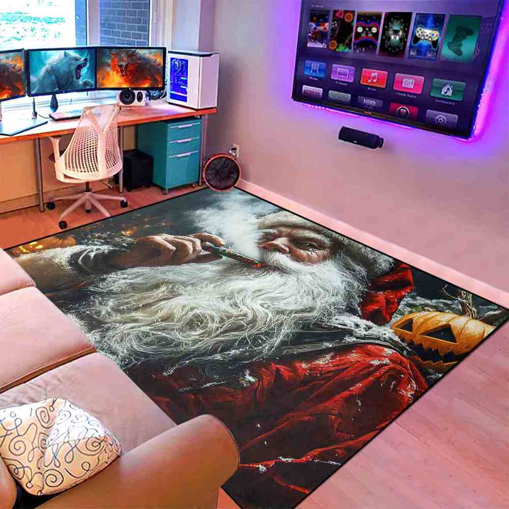 Edgy Holiday Santa Cigar Pumpkin Teen Boys Room Rug | CozyLil