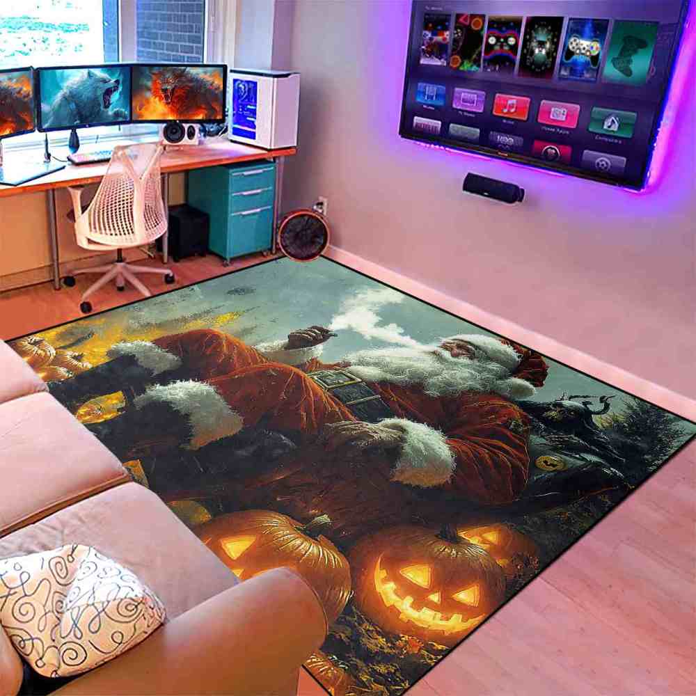 Gothic Holiday Skeleton Pumpkin Teen Gamer Room Rug | CozyLil