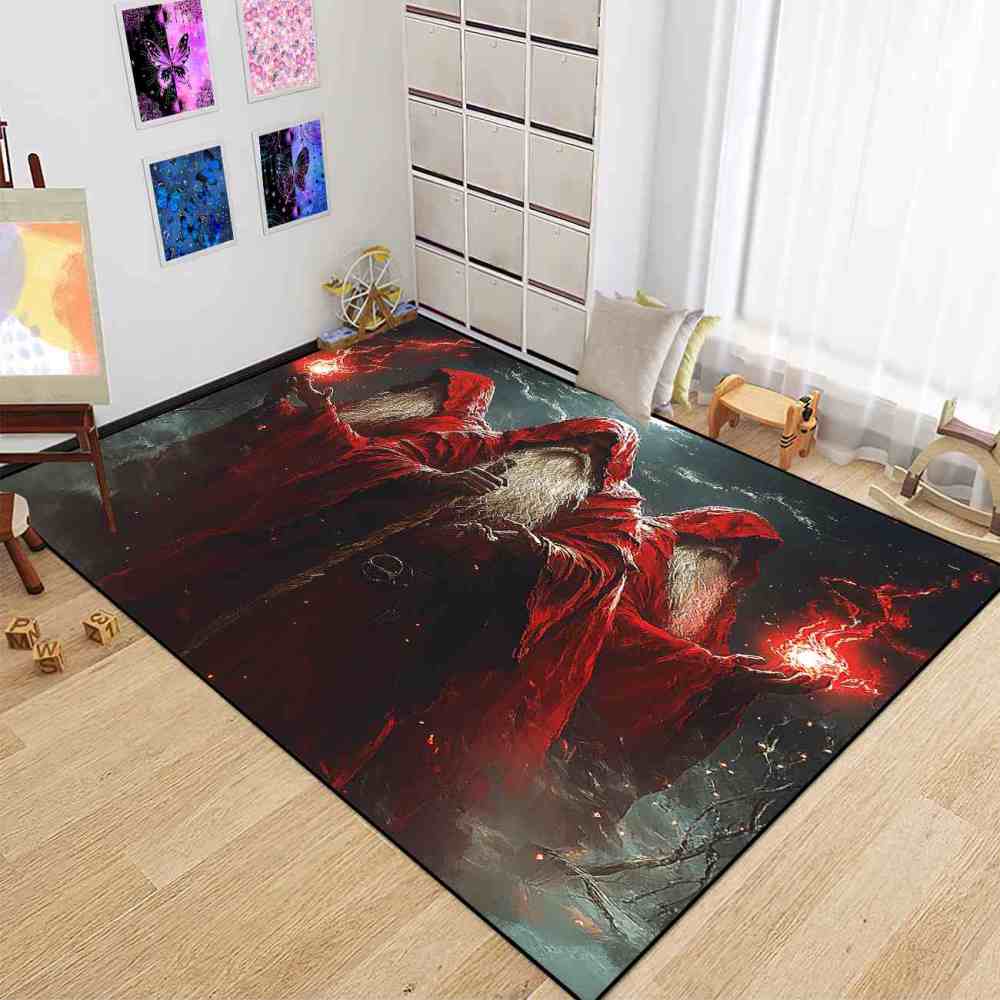 Red Robed Fantasy Wizards Magic Teen Boys Room Rug | CozyLil