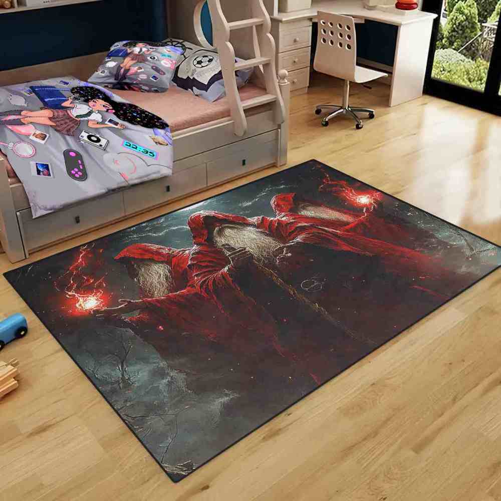 Red Robed Fantasy Wizards Magic Teen Boys Room Rug | CozyLil