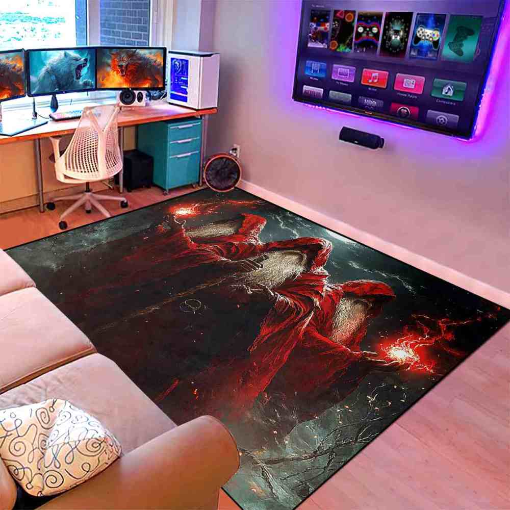 Red Robed Fantasy Wizards Magic Teen Boys Room Rug | CozyLil