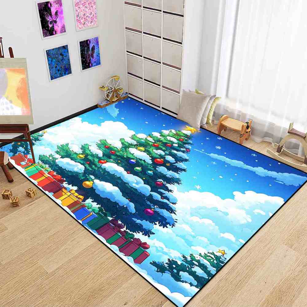 Classic Cartoon Christmas Tree Kids Playroom Area Rug | CozyLil