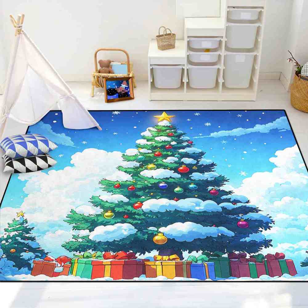 Classic Cartoon Christmas Tree Kids Playroom Area Rug | CozyLil