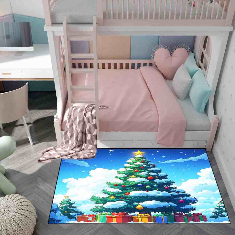 Classic Cartoon Christmas Tree Kids Playroom Area Rug | CozyLil