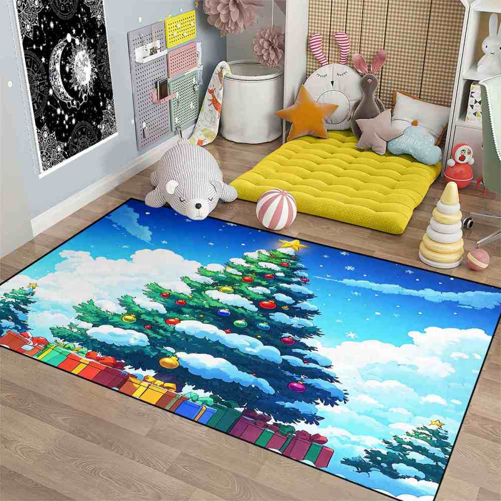 Classic Cartoon Christmas Tree Kids Playroom Area Rug | CozyLil