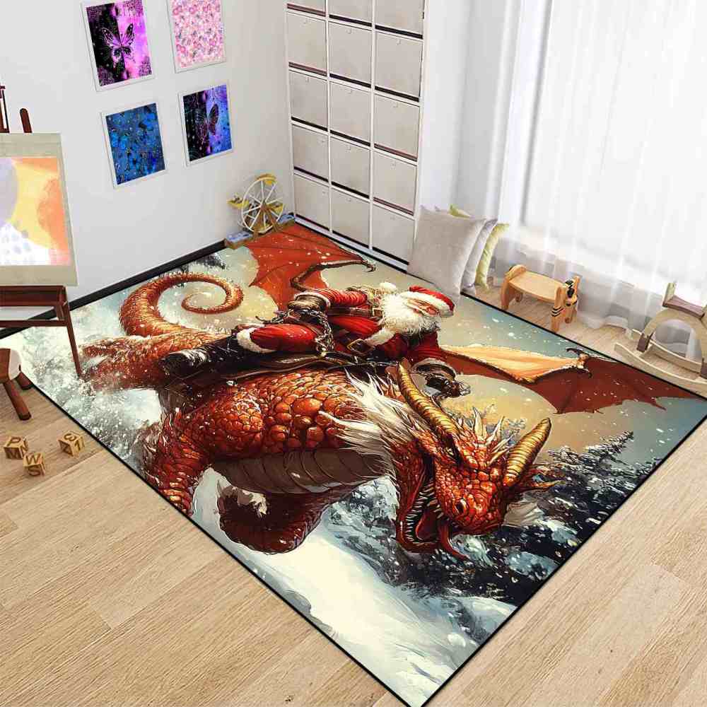 Epic Santa Riding Red Dragon Boys Bedroom Rug | CozyLil