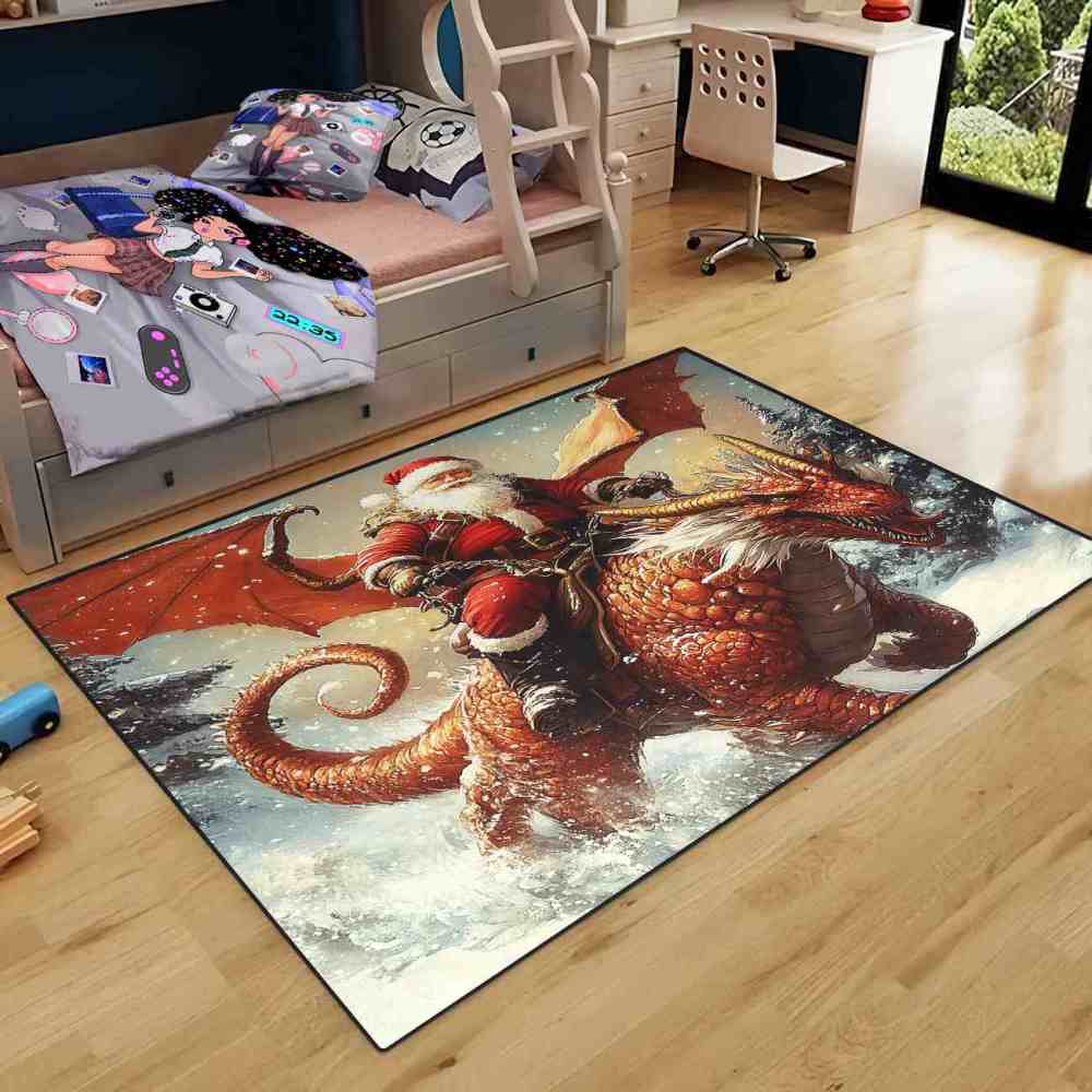 Epic Santa Riding Red Dragon Boys Bedroom Rug | CozyLil