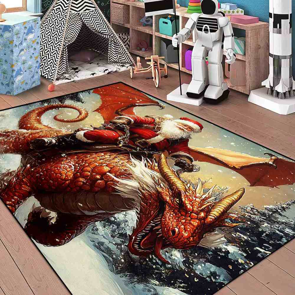 Epic Santa Riding Red Dragon Boys Bedroom Rug | CozyLil